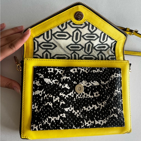 Rebecca Minkoff crossbody envelope purse in yellow with animal print detail - Picture 5 of 11